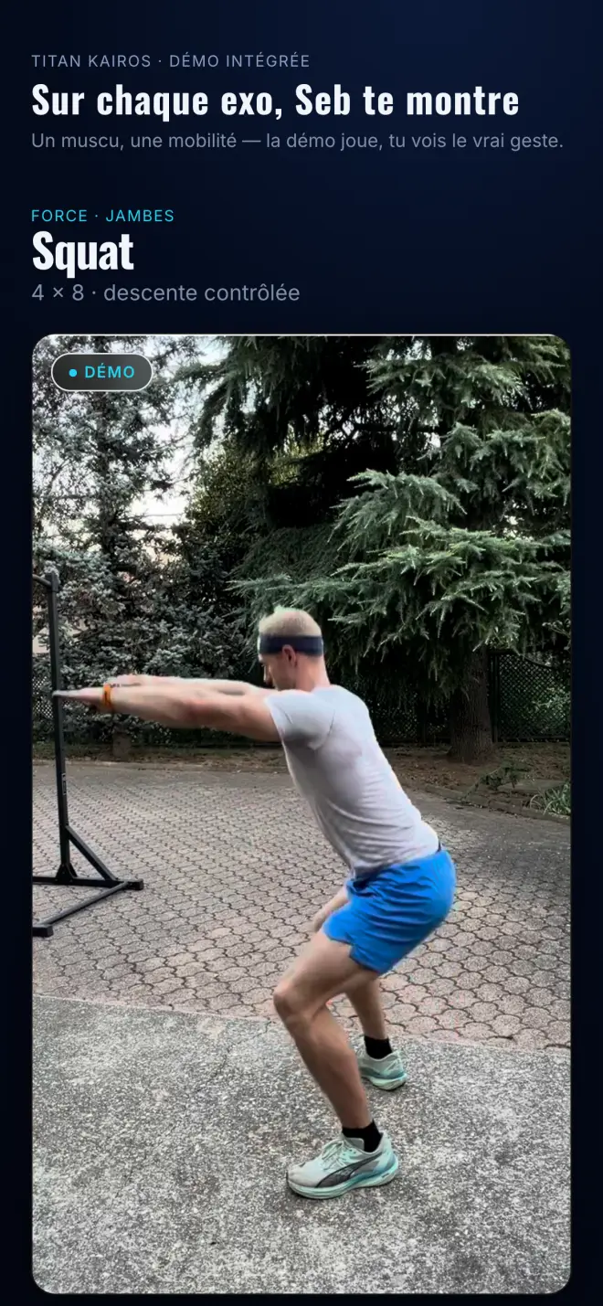 La démo de Sébastien sur un exercice dans l’app : il te montre le mouvement, son angle