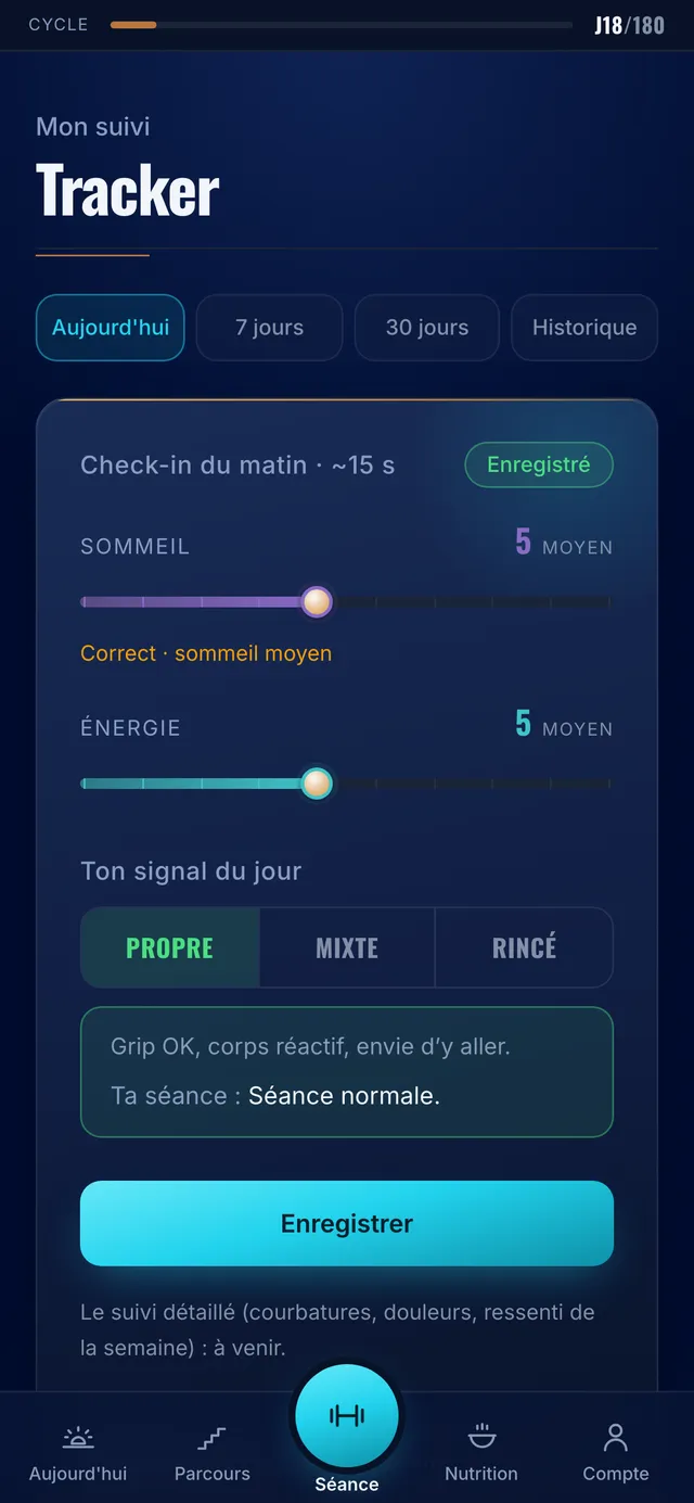 Le check-in du jour et tes signaux de récupération